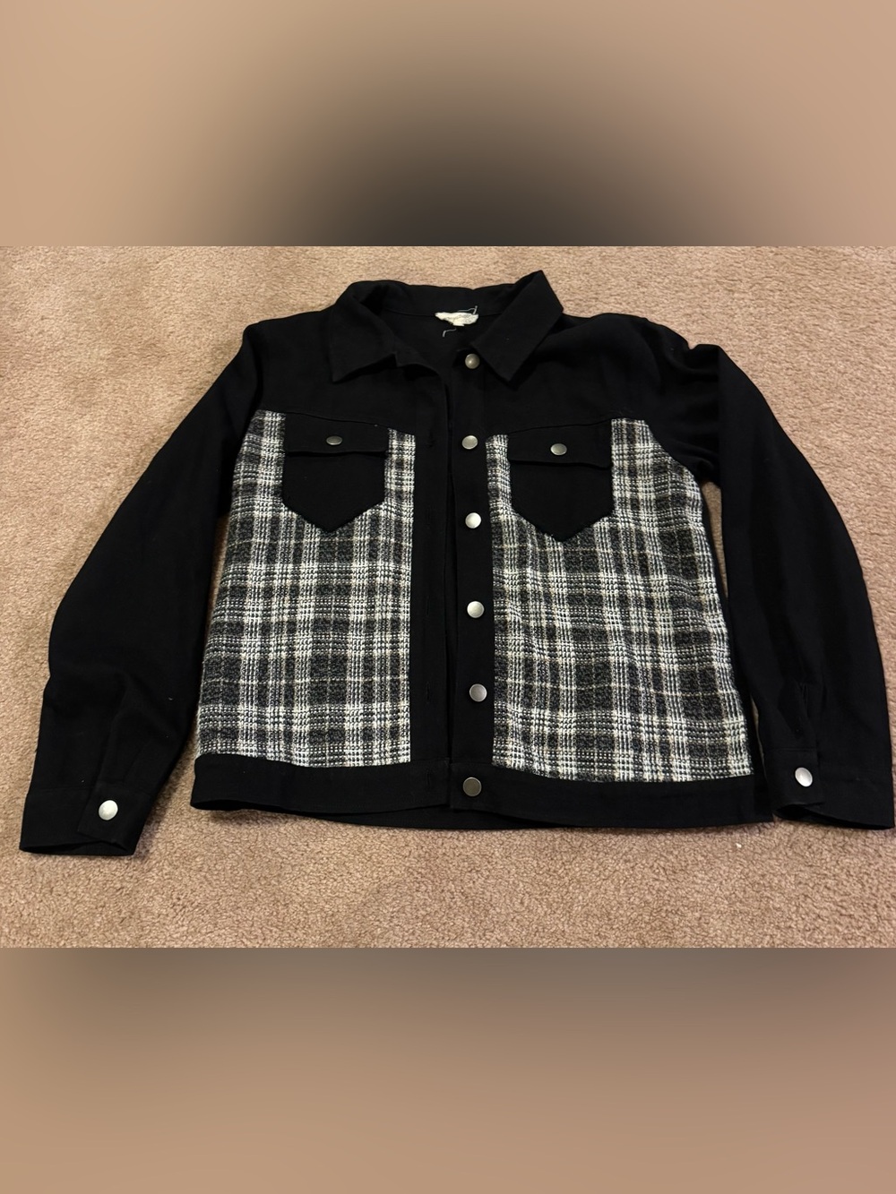 Mystree Black Jacket with Black & White Plaid Panels